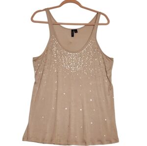 Relativity Gray Silky Tank Blouse Sequins Soft Stretchy Size XL